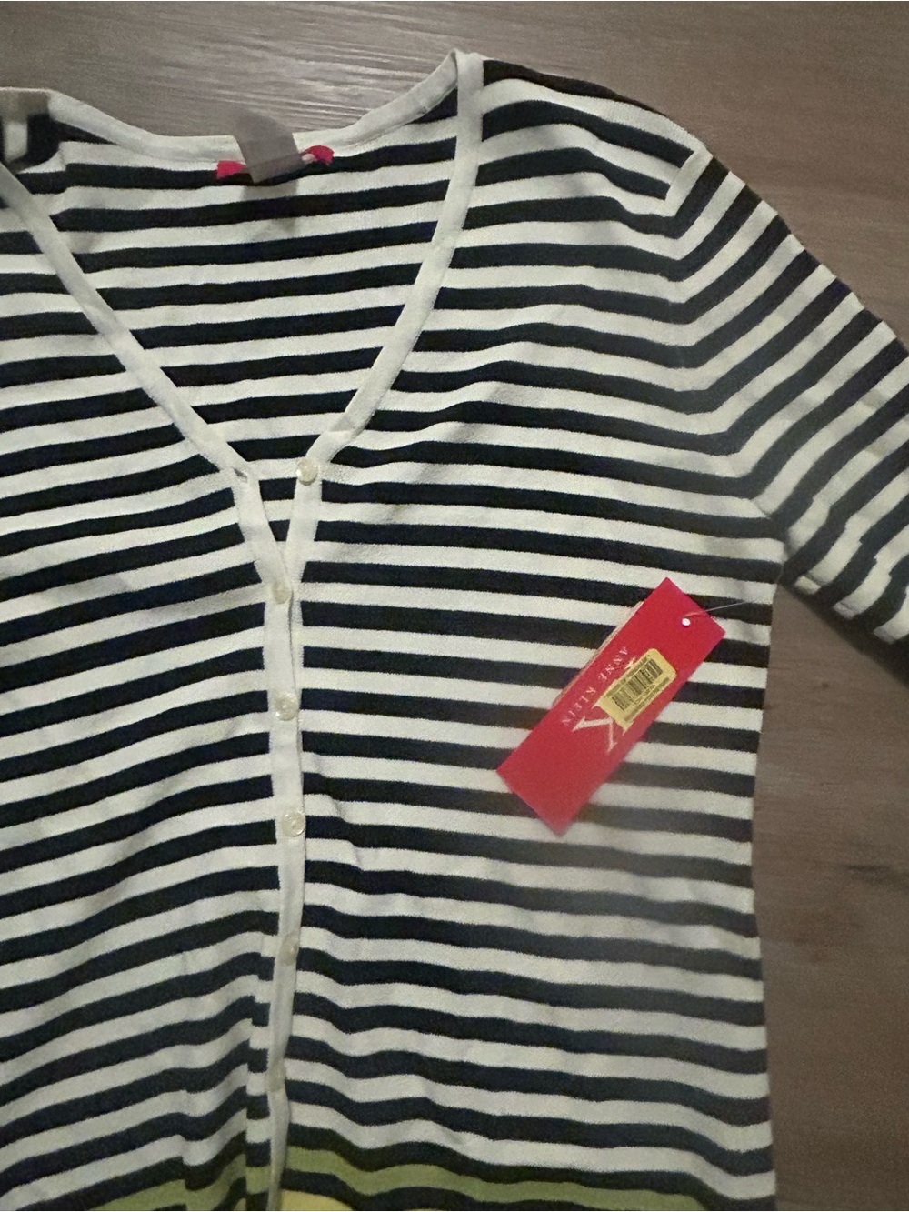 Anne Klein Black and White Striped Scoop Neck Sweater